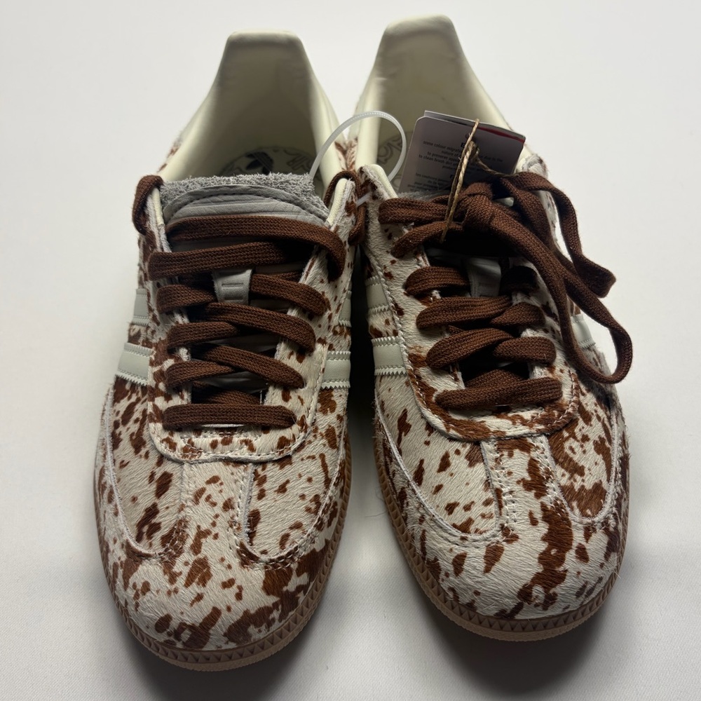 adidas Women's White and Brown Cow Print Samba Sneakers - Picture 7 of 13